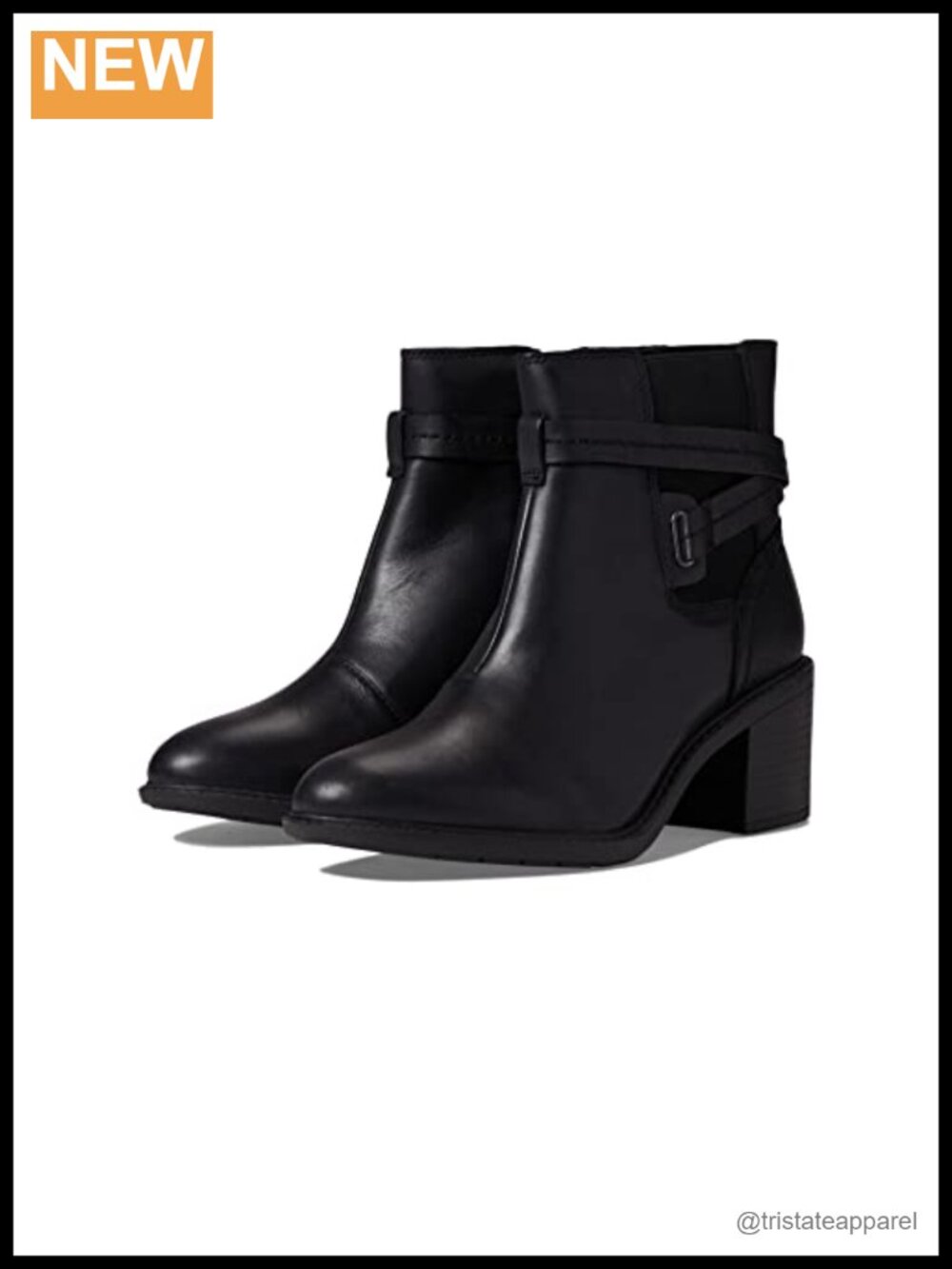 Clarks Women's Scene Star Ankle Boots Black Leather Zip Block Heel